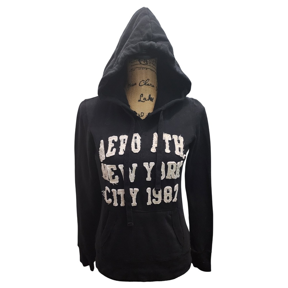 Aeropostale New York City 1987 Hoodie Women's Medium Pullover‎ Black Graphic